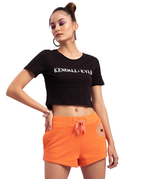 Buy Kendall + Kylie Black Printed Regular Fit T-Shirt for Women