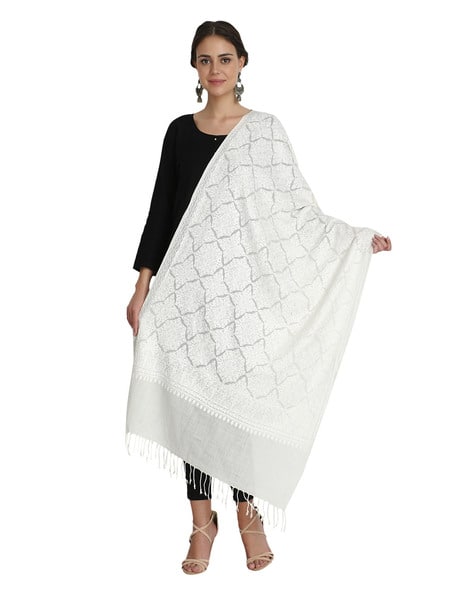 Geometric Print Stole with Fringes