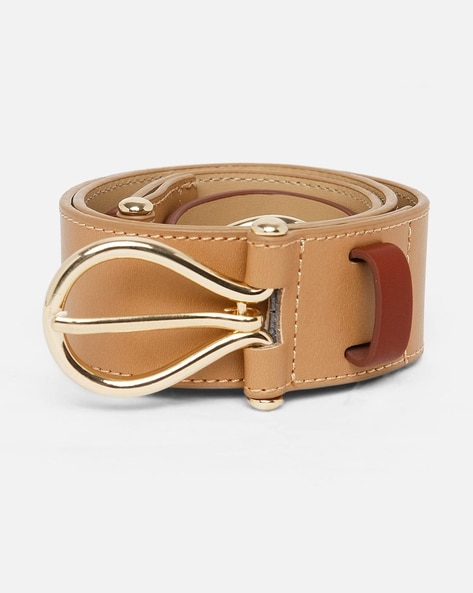 Buy SOLID METALLIC-BUCKLE PU BEIGE BELT for Women Online in India