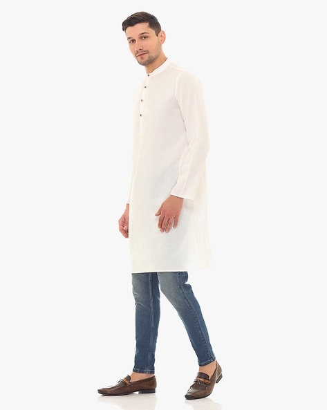 Traditional Indian Men's Shirt Pakistan Kurti Long Top Spring Blouse