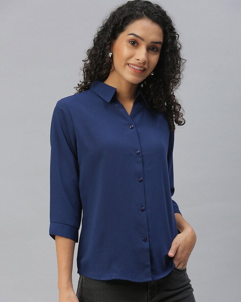 navy fitted shirt womens