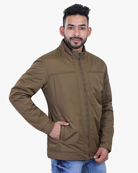 Panelled Zip Front Winter Jacket