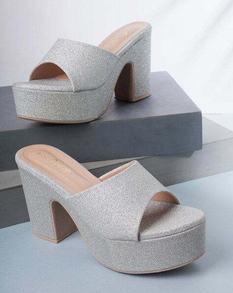 Buy Silver Toned Heeled Sandals for Women by Steppings Online