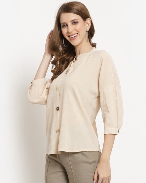 Collar-Neck 3/4th-Sleeve Top