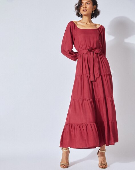 Buy Red Tiered Maxi Dress for Women Online