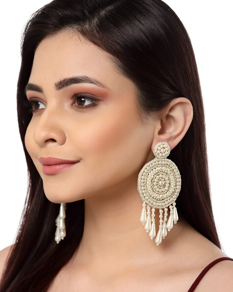 Big White Traditional Jhumka Earrings for Girls | FashionCrab.com