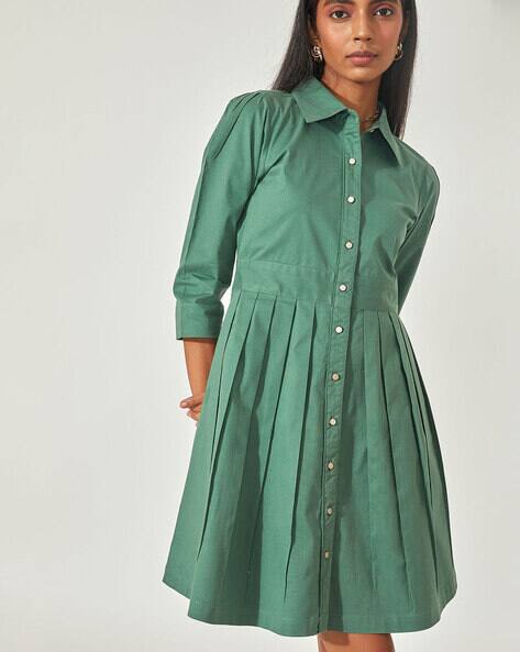 forest green fit and flare dress