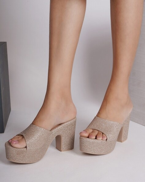 Buy Do Bhai Embellished Shimmer Detailed Golden Platform Heels for Women &  Girls/UK2 at Amazon.in