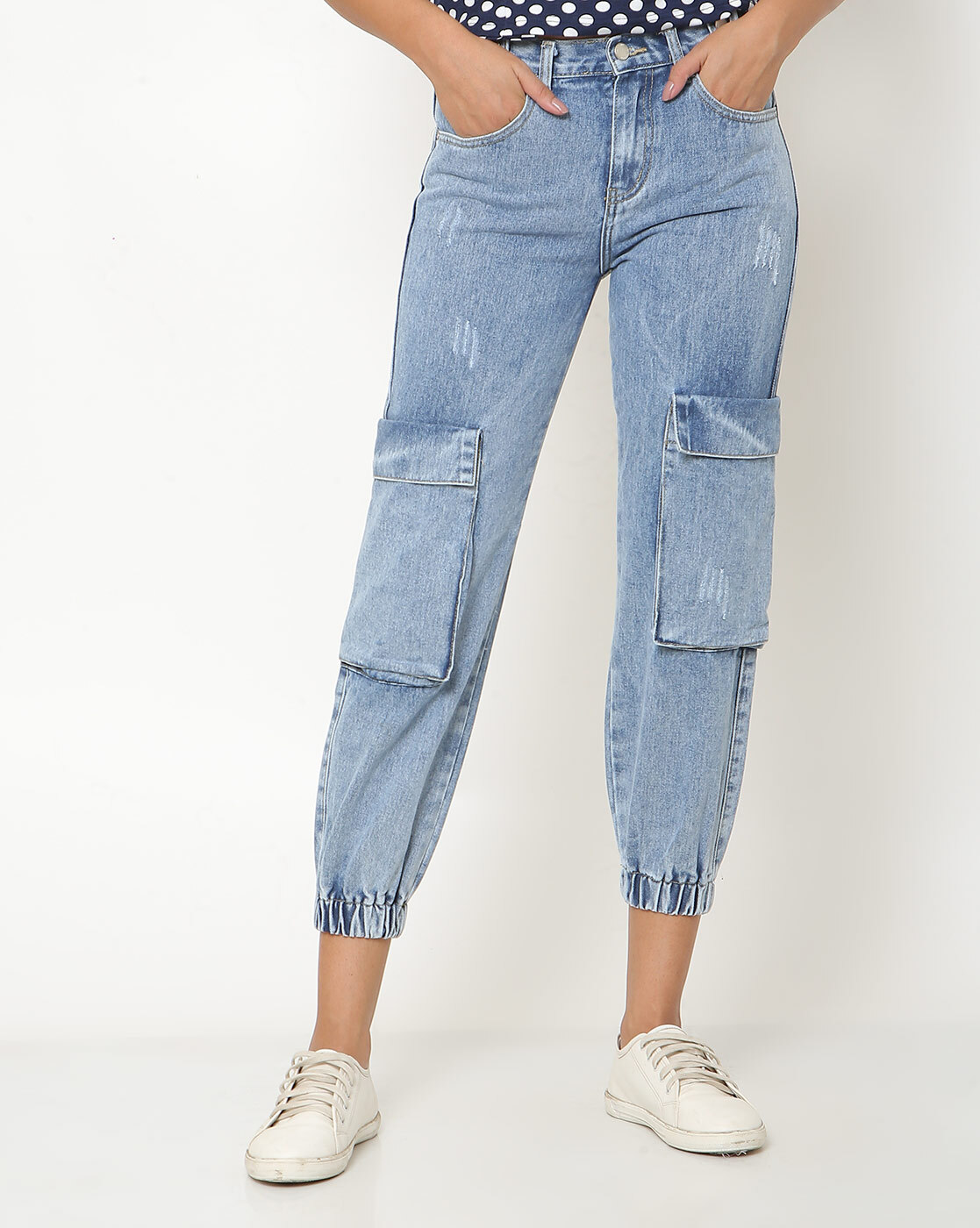 Heavily Washed Relaxed Cargo Jeans