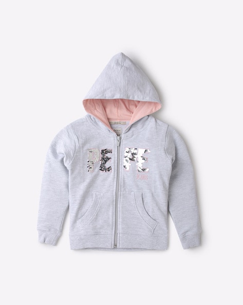 Front Embellished Hoodie With Kangaroo Pocket-Yellow & Pink PINK / 18-24m