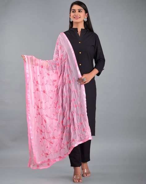 Embroidered Dupatta with Satin Hemline Price in India