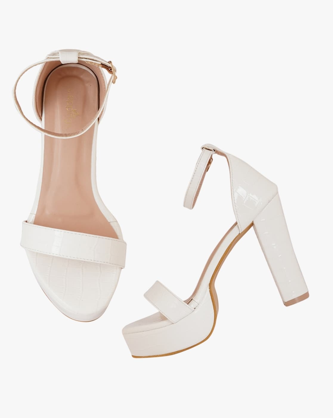 White Faux Leather Peep Toe Platform Block Heel With Ankle Strap – Miss  Moda Luxe