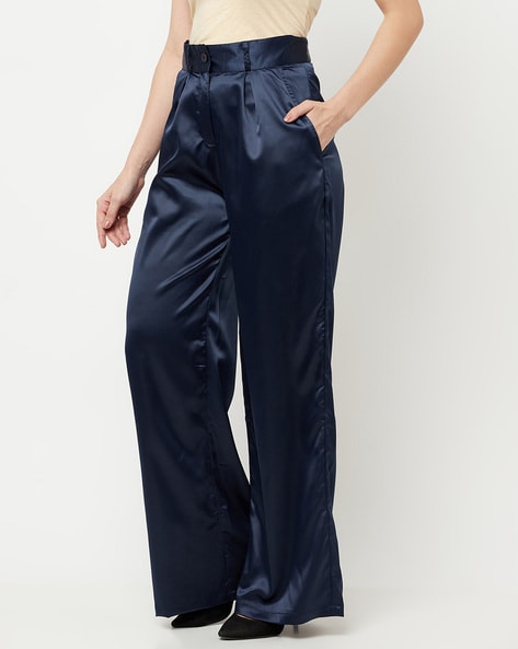 Buy online Blue Solid Wide Leg Trouser from bottom wear for Women by V-mart  for ₹619 at 5% off | 2024 Limeroad.com
