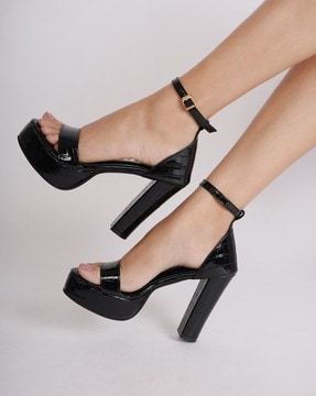 Black shimmer double platform heels | Street Style Store | SSS-tmf.edu.vn