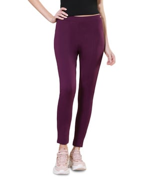 Women AA01 Super Combed Cotton Elastane Stretch Yoga Pants with Side Zipper  Pockets