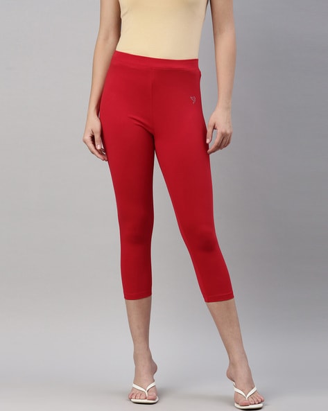 Red Cotton 3/4 leggings | I Love Tunics
