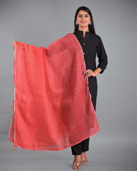 Striped Dupatta with Embellished Border Price in India