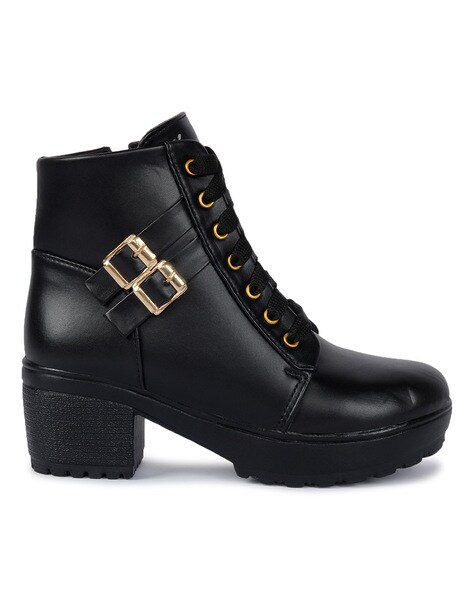 black boots gold buckle