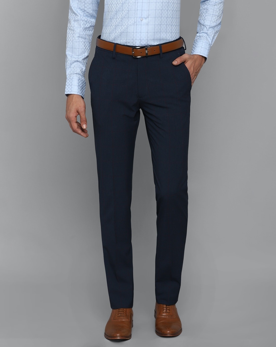 Buy Men Blue Slim Fit Check Flat Front Leisure Sport Trousers Online -  480445 | Louis Philippe