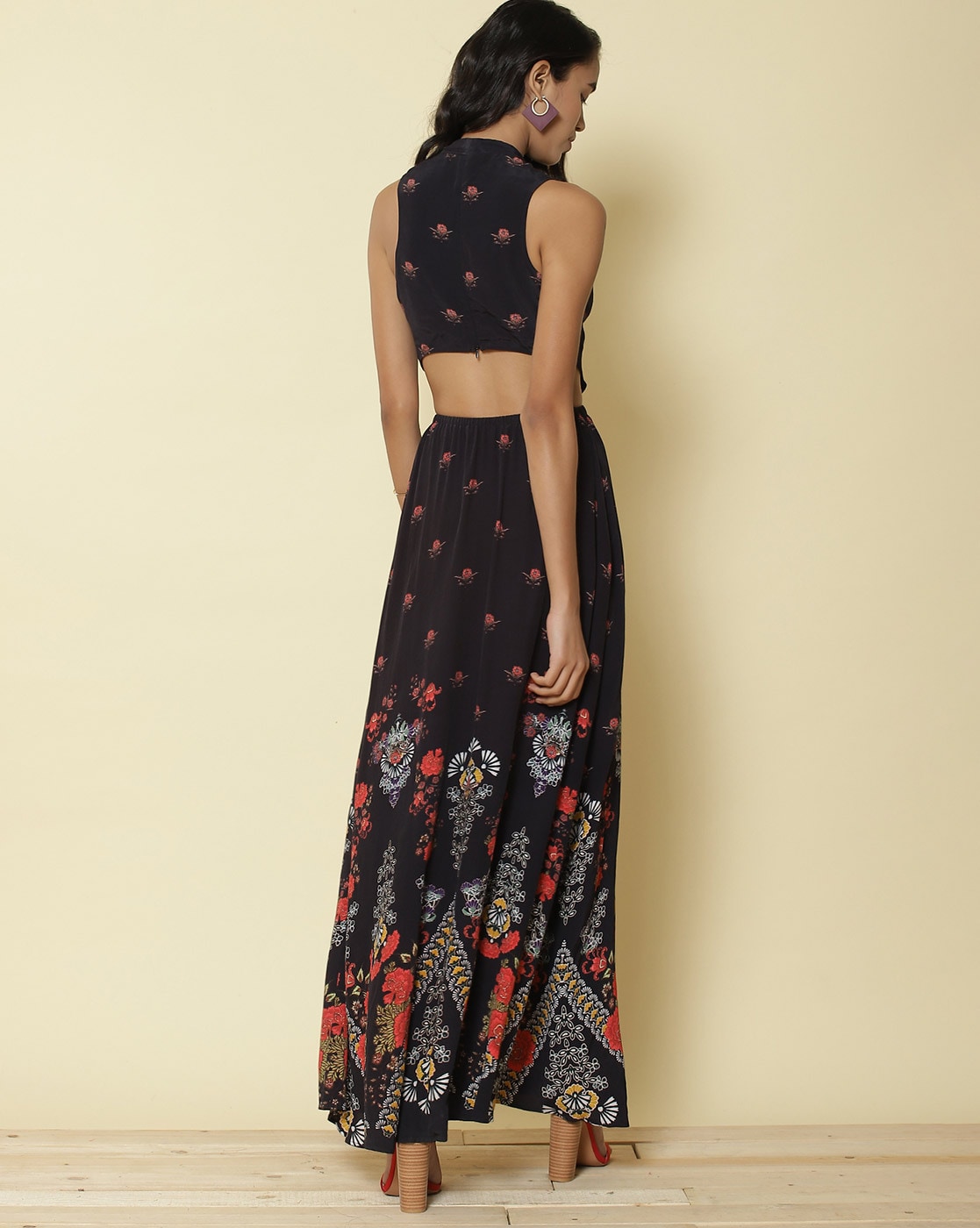 Buy Black Floral Cut-Out Maxi Dress Online - Label Ritu Kumar International  Store View