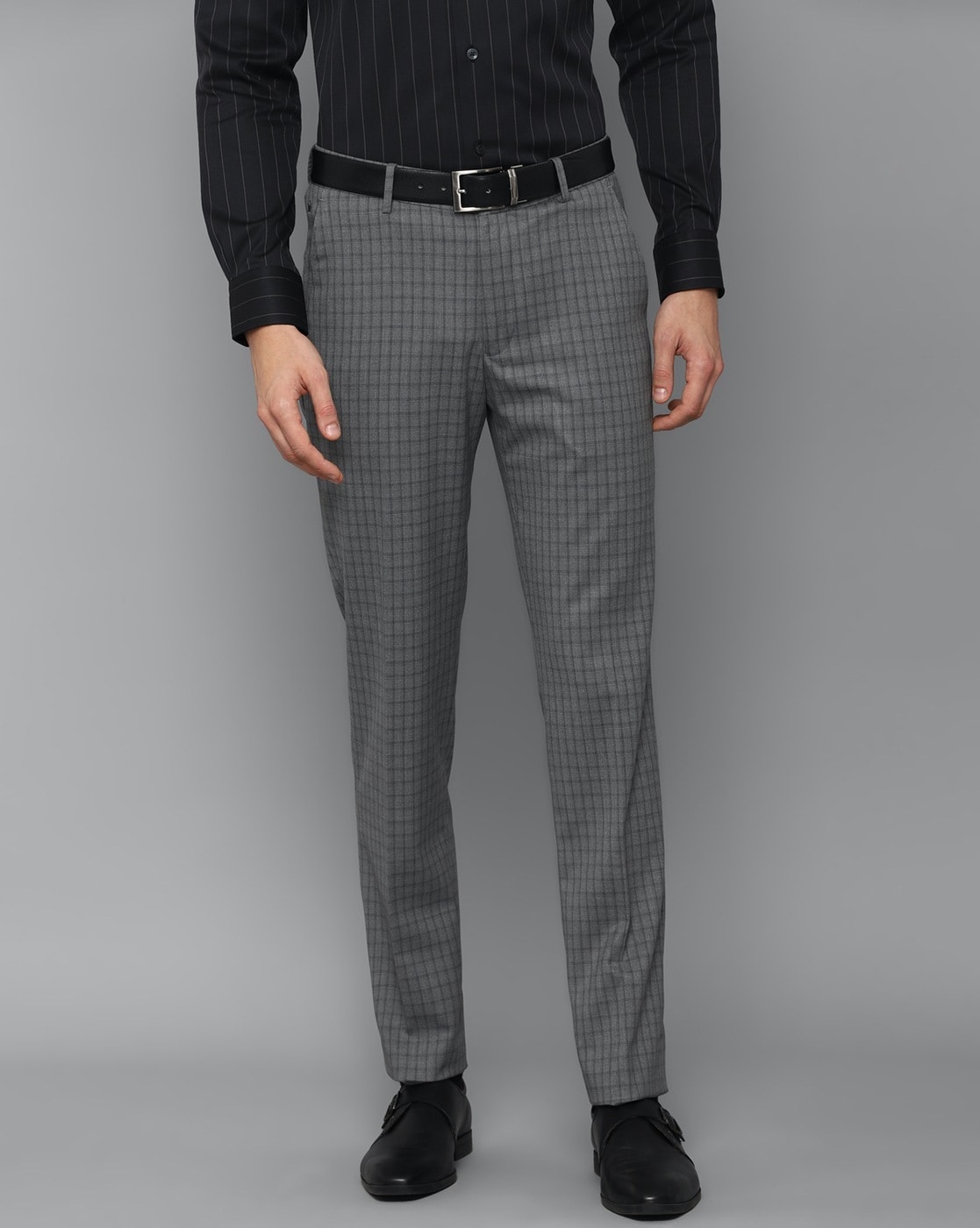 Stylish Polycotton Grey Checked Front Line Formal Trouser For Men