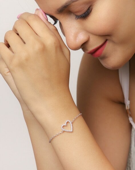 Sterling Silver Bangle Bracelet | Medium Bangle | Heart Charm | Double  Adjustable – Symbol of Love