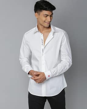 rare rabbit Men Slim Fit Shirt with Curved Hemline-picture-12