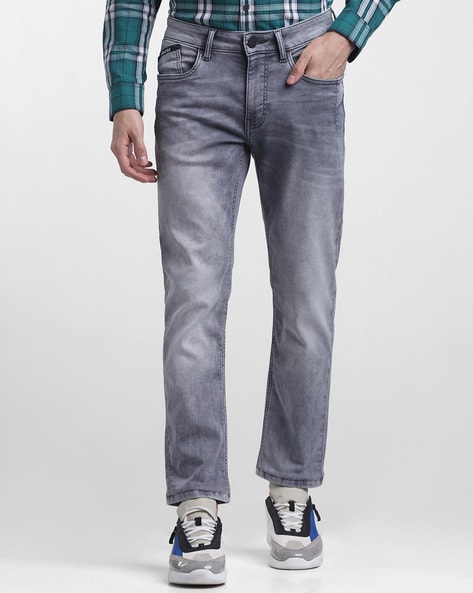 Mid-Wash Tapered Fit Jeans