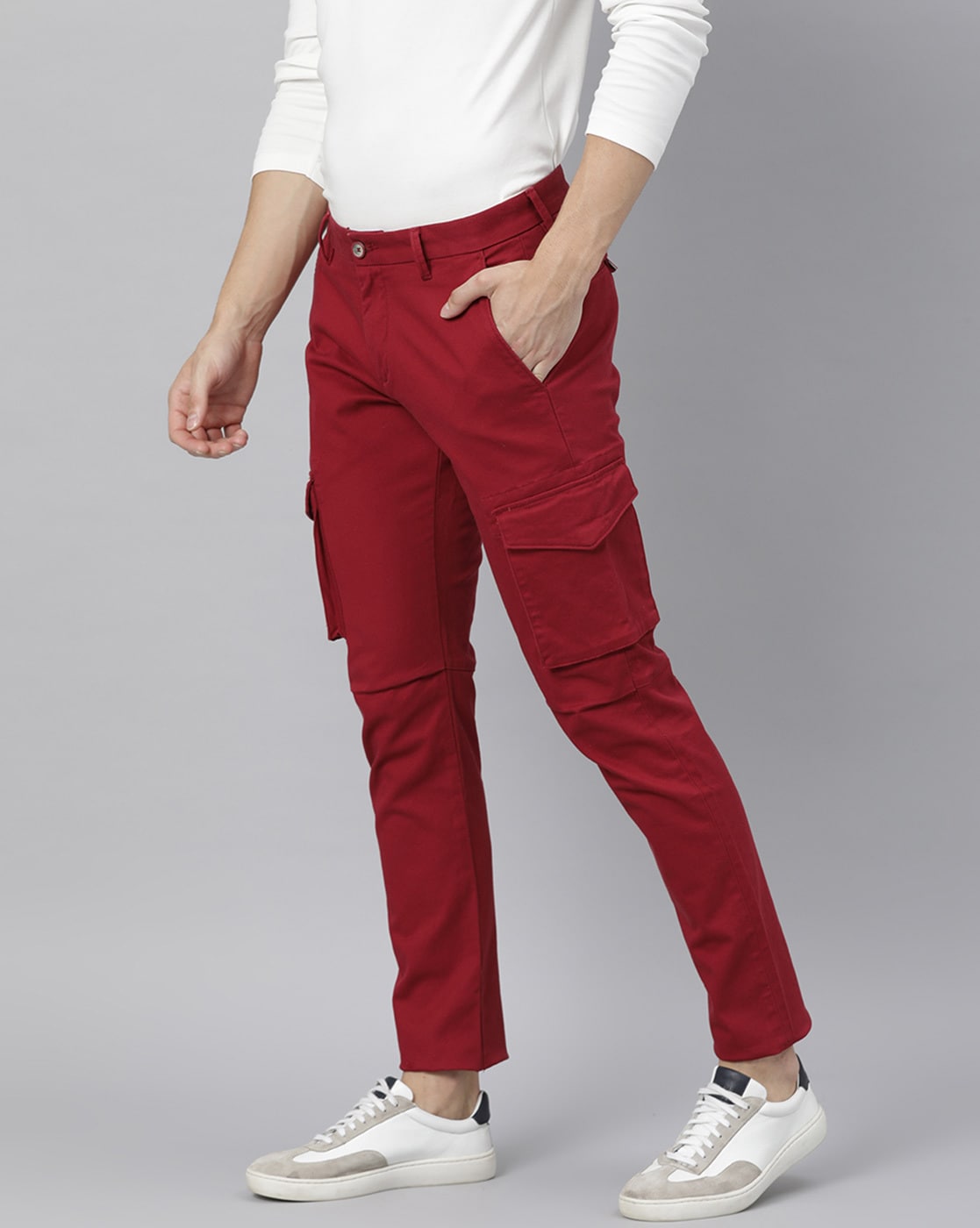 Madmext Claret Red Skinny Cargo Trousers
