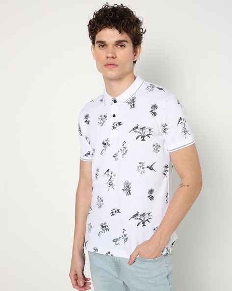 Floral polo white best sale