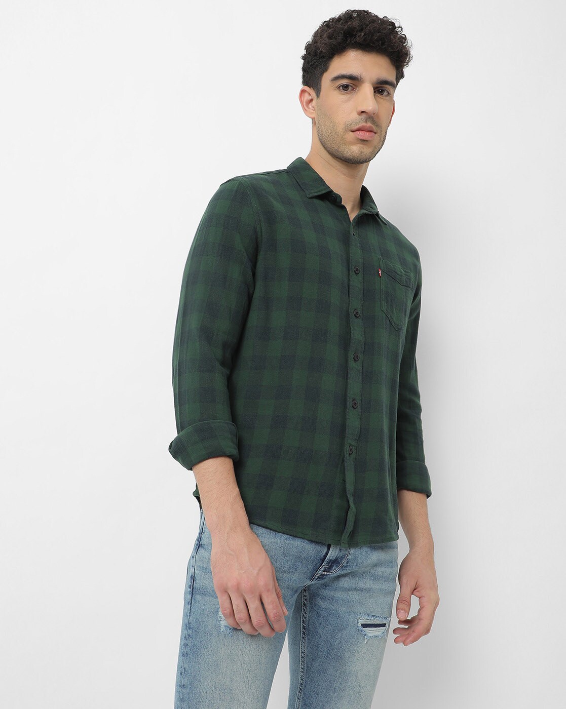 levis green check shirt