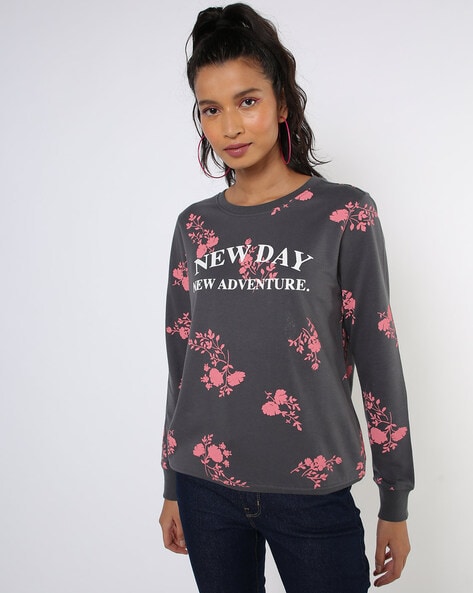 Grey floral clearance sweatshirt