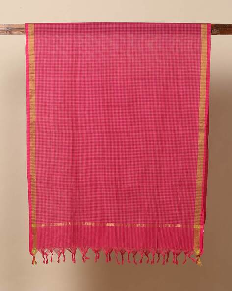 Checked South Cotton Dupatta with Tassels Price in India