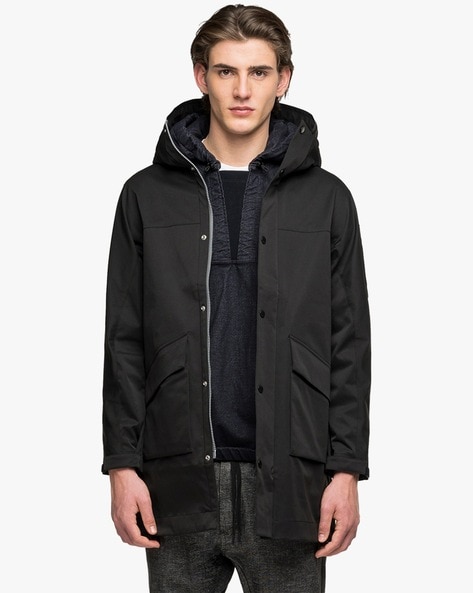 Replay Sleeve Logo Parka Jacket in Blue for Men | Lyst