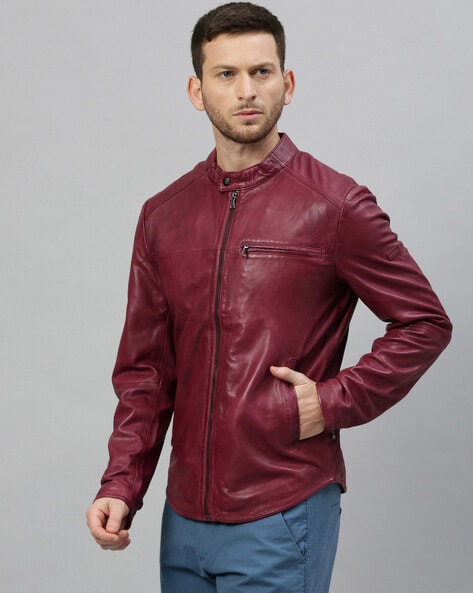 Leather jacket hot sale cherry colour