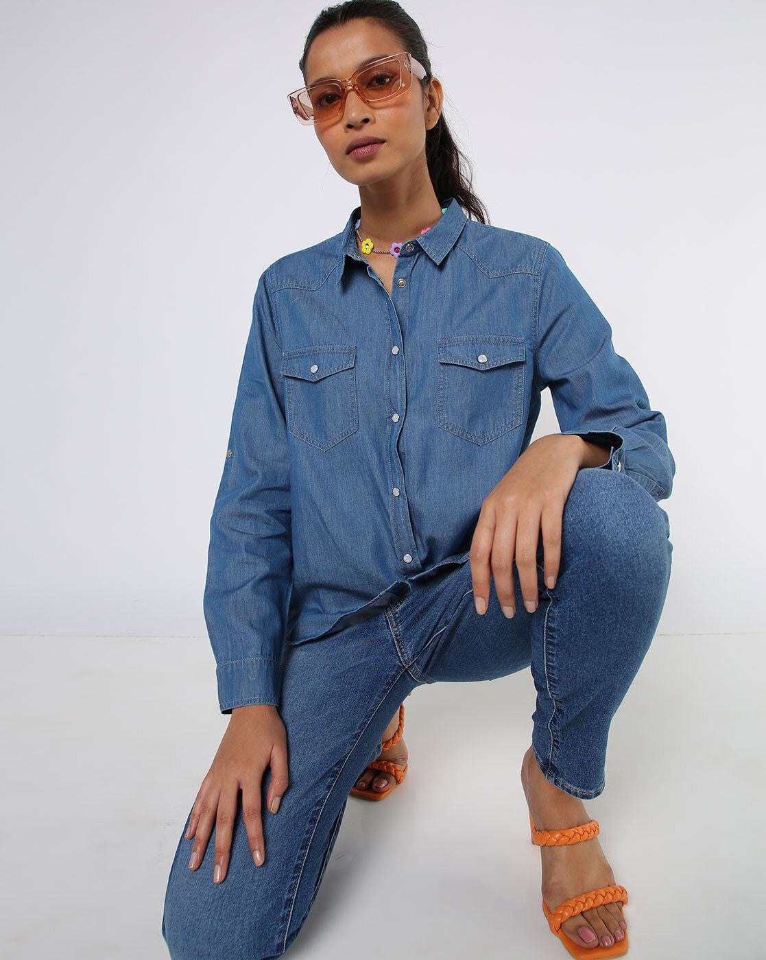 Buy Light-Wash Denim Shirt with Spread-Collar Online at Best Prices in  India - JioMart.