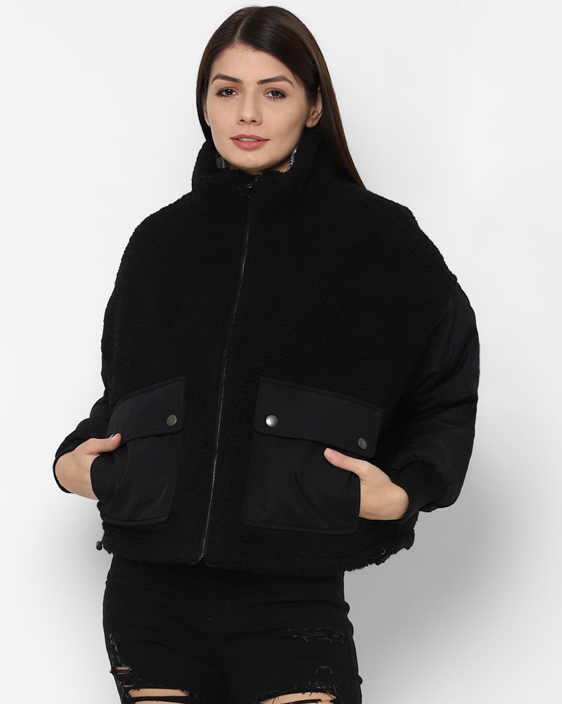 American eagle 2024 black bomber jacket