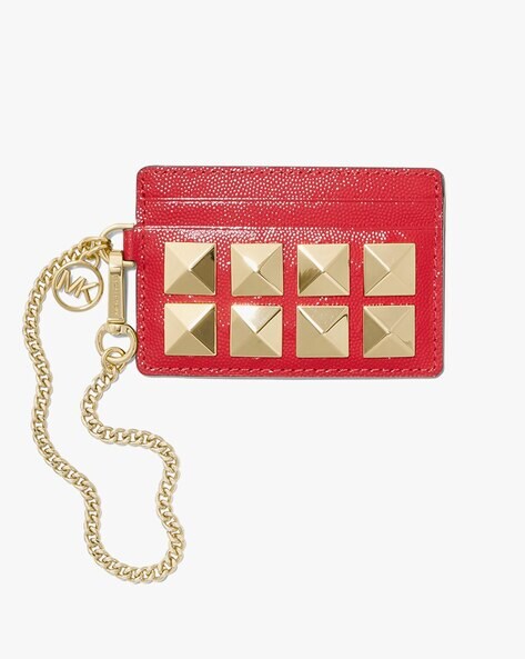 Buy Michael Kors Studded Textured Leather Card Holder with Chain Strap |  Red Color Women | AJIO LUXE