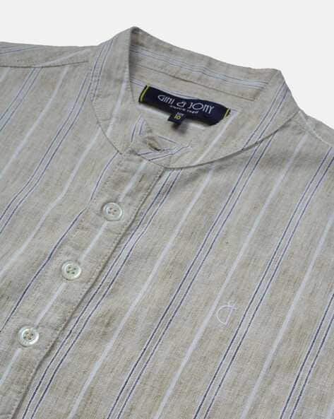 Striped Shirt with Band Collar view 3