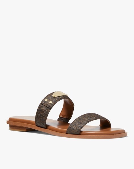 Buy Michael Kors Logo Print Slide Sandals with Metal Accent