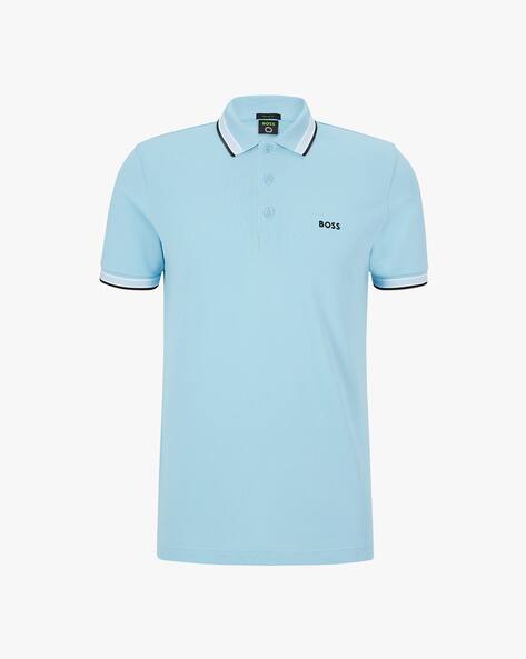 Buy BOSS Cotton Polo T-shirt with Contrast Tipping | Blue Color Men | AJIO  LUXE