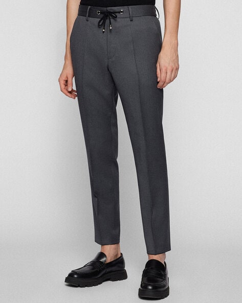 BOSS BLACK Perin Tech Flannel Pleated Trousers Dark Grey at CareOfCarl.com