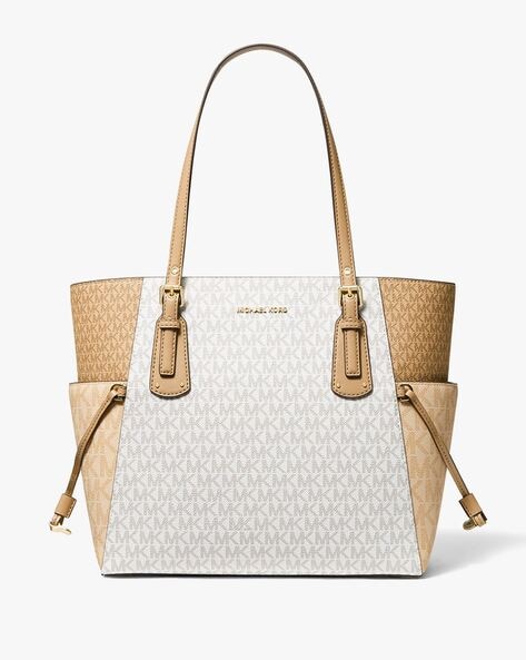 Buy Michael Kors Voyager Crossgrain Leather Tote Bag | White Color Women |  AJIO LUXE