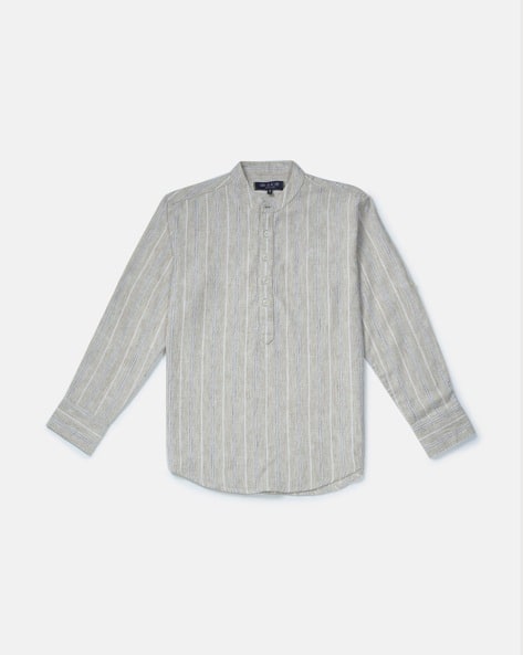 Striped Shirt with Band Collar