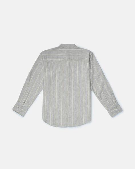 Striped Shirt with Band Collar view 2