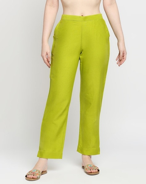 Buy W Women Lime Green Solid Cropped Trousers - Trousers for Women 1537596  | Myntra