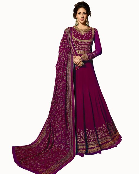 Embellished Semi-stitched Anarkali Dress Material Price in India