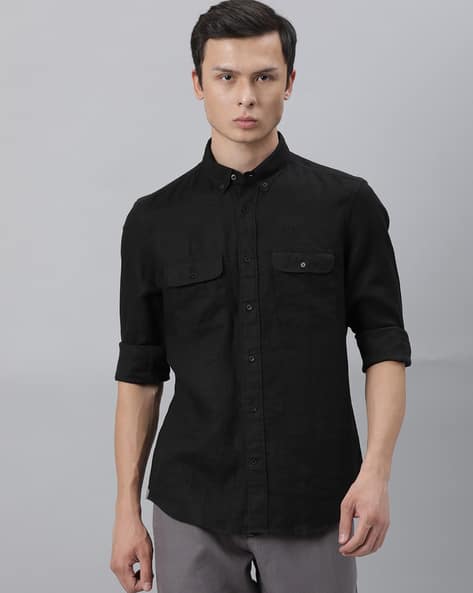 Black shirt rolled up sleeves Clearance