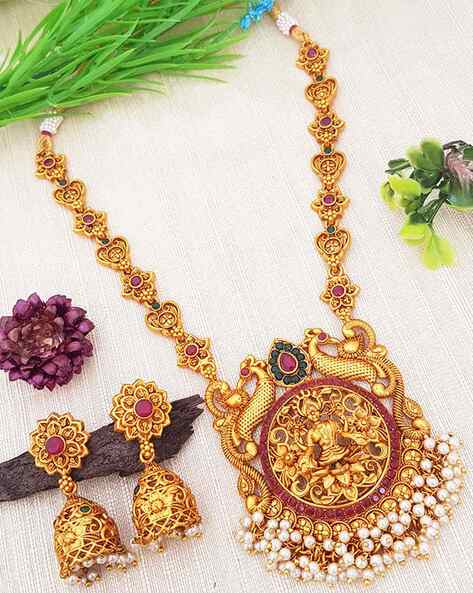 Buy Gold plated Imitation Jewelry Set Long Lakshmi Necklace Set - Griiham