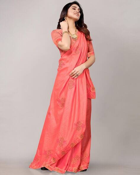 Floral Embroidered Saree with Blouse Piece view 3